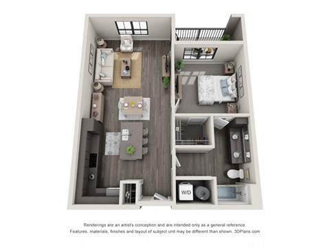 Floor plan for 1 bed, 1 bath, 823 sqft